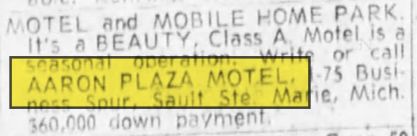Aaron Plaza Motel (Blue Swan Inn) - Sep 1972 For Sale (newer photo)